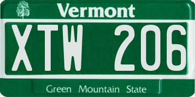 VT license plate XTW206