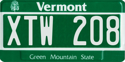 VT license plate XTW208
