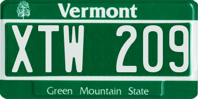 VT license plate XTW209