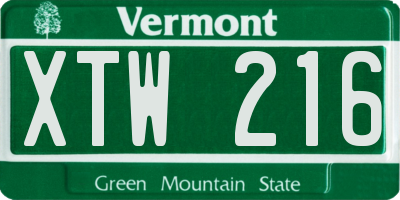 VT license plate XTW216