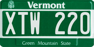 VT license plate XTW220