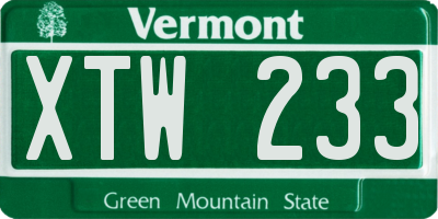 VT license plate XTW233