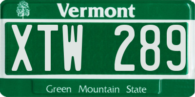 VT license plate XTW289