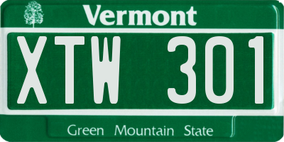 VT license plate XTW301