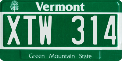 VT license plate XTW314