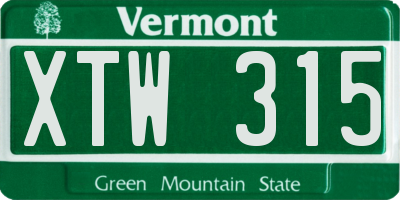 VT license plate XTW315