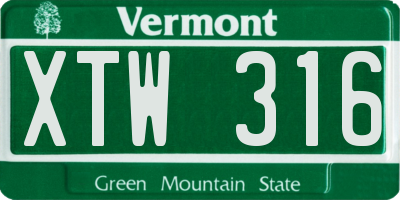 VT license plate XTW316