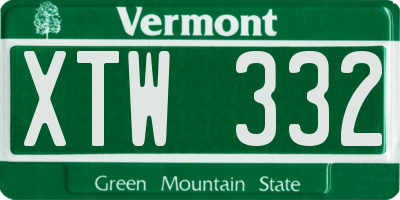 VT license plate XTW332
