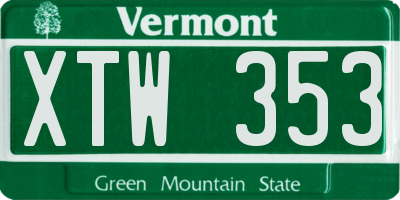 VT license plate XTW353