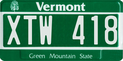 VT license plate XTW418
