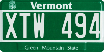 VT license plate XTW494