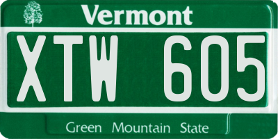 VT license plate XTW605