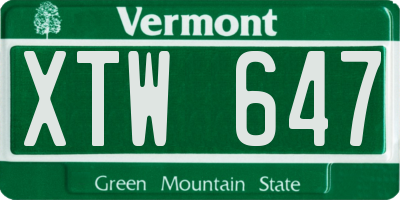 VT license plate XTW647