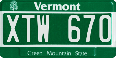 VT license plate XTW670