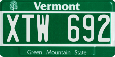 VT license plate XTW692