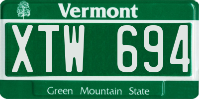 VT license plate XTW694