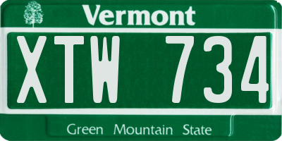 VT license plate XTW734