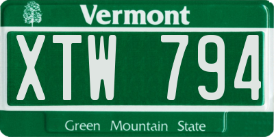 VT license plate XTW794