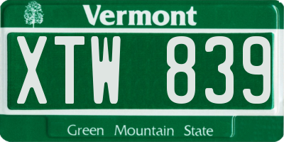 VT license plate XTW839