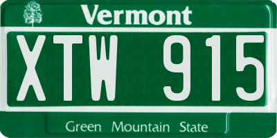 VT license plate XTW915