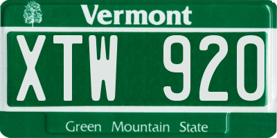 VT license plate XTW920