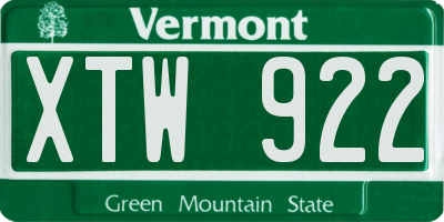 VT license plate XTW922