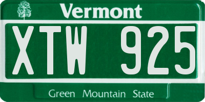 VT license plate XTW925
