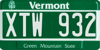 VT license plate XTW932