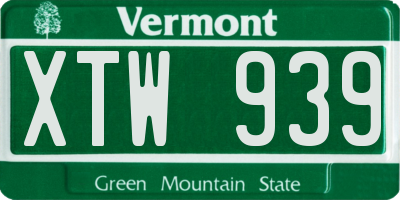 VT license plate XTW939