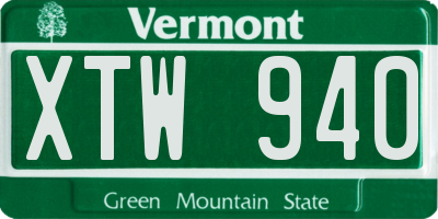 VT license plate XTW940