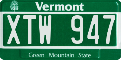 VT license plate XTW947