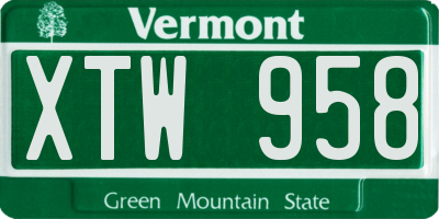 VT license plate XTW958