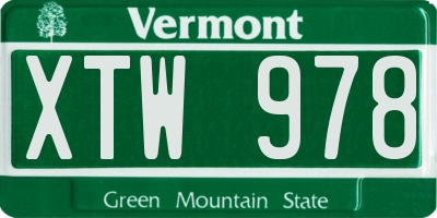 VT license plate XTW978