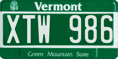VT license plate XTW986