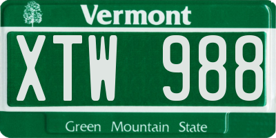 VT license plate XTW988