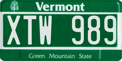 VT license plate XTW989
