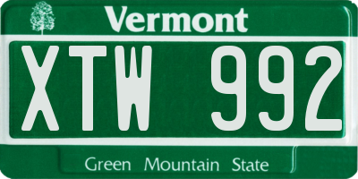 VT license plate XTW992