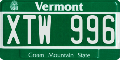 VT license plate XTW996