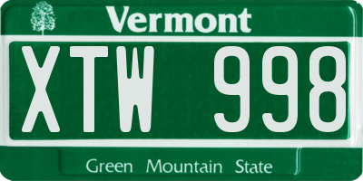 VT license plate XTW998