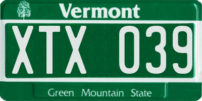 VT license plate XTX039