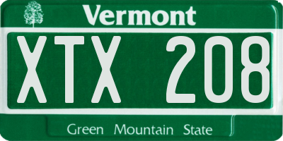 VT license plate XTX208