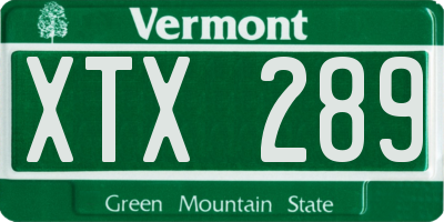 VT license plate XTX289