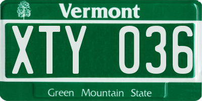 VT license plate XTY036