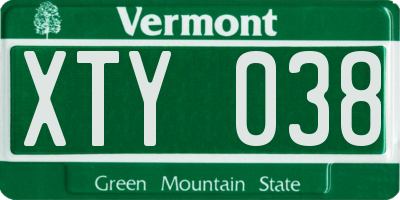 VT license plate XTY038