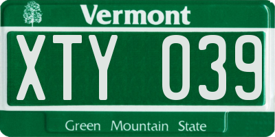 VT license plate XTY039