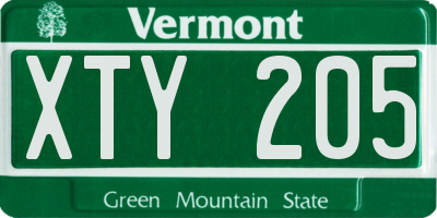 VT license plate XTY205