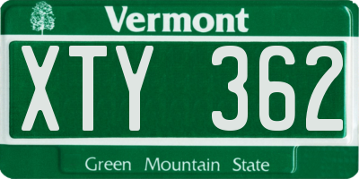 VT license plate XTY362
