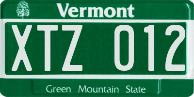 VT license plate XTZ012