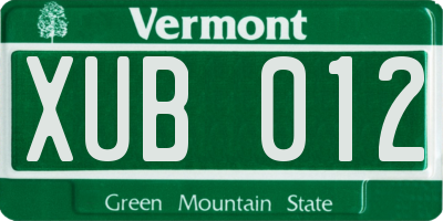 VT license plate XUB012