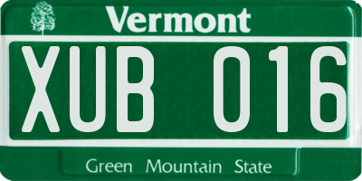 VT license plate XUB016